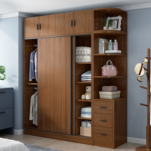 Baili Weiyi new Chinese style wardrobe home bedroom wooden combination wardrobe simple sliding door storage large wardrobe 1.8 meters main cabinet