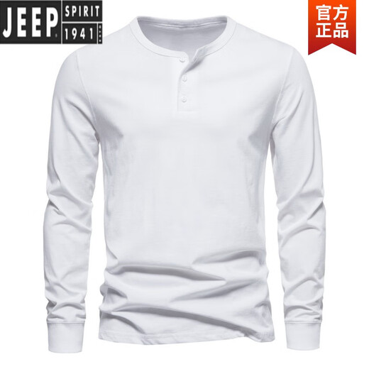 JEEP SPIRIT Henley shirt men's spring and autumn heavyweight t-shirt pure long-sleeved Henley collar quality cotton men's business bottoming shirt slim fit top light gray 3XL