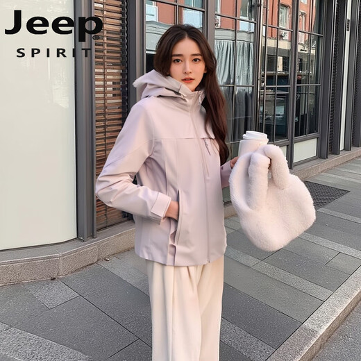 JEEP SPIRIT Jeep hard shell jacket with velvet thickened feel better outdoor travel mountaineering jacket Rouge Snow Purple L [Suggested 115-130Jin [Jin equals 0.5 kg]]