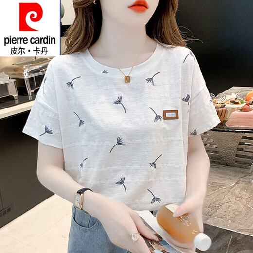 皮尔卡丹（pierre cardin）白色纯棉短袖t恤女夏季ins潮宽松百搭半袖印花上衣23年新款夏装 1416#白色+1396# 白色 2XL 建议140-155斤