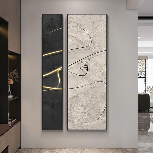 Ideologische moderne Eingangsdekorationsmalerei Zusammenfassung einfache Linien Zwei Figurenkupplungen Hängende Gemälde vertikale Version Leichte Luxus -Vordertür -Korridor Mural Q0549 30*18060*180 Vorschlagen etwa 1,5 Meter Wand