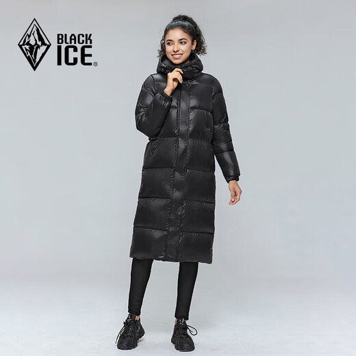 Black Ice Clearance Autumn and Winter Women's Knee-length Duck Down Hooded Lightweight Warm Windproof Down Jacket FAF8961 Off-White M