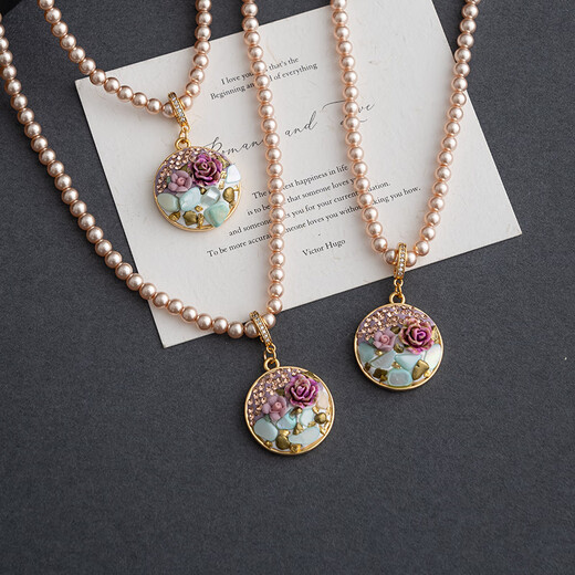 Chuxiao oil painting style pearl necklace for women new Chinese style national style flower literary retro 2024 new niche design clavicle chain oil painting pearl necklace about 47+6cm long