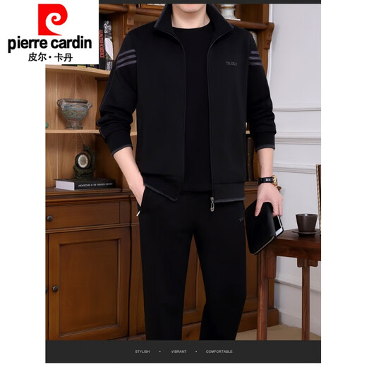 Pierre cardin high quality thickened casual suit men's spring, autumn and winter new style daddy jacket large size middle-aged and elderly sportswear three-piece set Y9905 dark gray [coat pants] [suitable for weight 120-140 Jin [Jin equals 0.5 kg]] XL