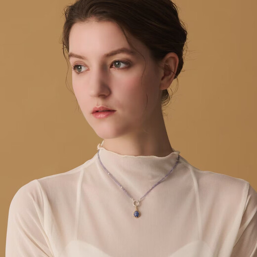 Fukuhisa Atrei jewelry Japanese retro light luxury S925 silver plated 14K gold tanzanite necklace Tanzanite necklace (excluding pendant) chain length 42cm