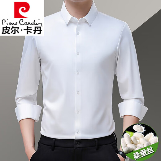 Pierre cardin long-sleeved shirt men's 2025 spring new middle-aged business casual silk shirt 9905 shrimps L 170