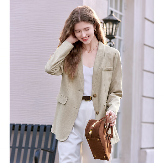Betu Women's 2025 Spring New Suit V-neck Fashion Temperament Loose Casual Suit Jacket Women 2502T84 Khaki M