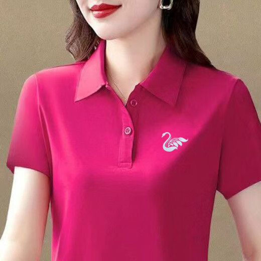 贝吉棋大码妈妈装夏季品质POLO上衣短袖新款运动休闲宽松翻领 粉色-6623 XL (建议110-125斤)