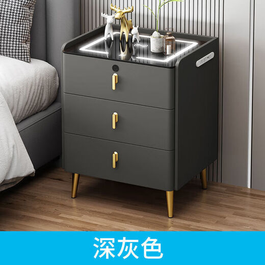 He Jiangong Smart Bedside-Bastedside Wood Multifunción Multifunción Moderia Moderna de noche simple Hogar Sala de estar de la casa Italiano F6623 Beige de madera maciza 50*40*60 Básico de roca blanca Losas de roca blanca básica
