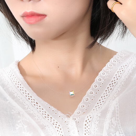 DidiZooS925 silver mossanite necklace transparent fishing line round bead zircon pendant female small fresh collarbone chain A673_zircon 8M 925 silver