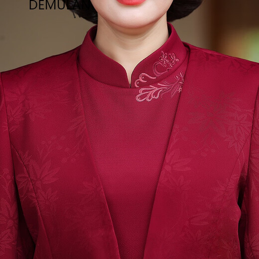 熙威尼结婚礼服妈妈喜服春秋季两件套装旗袍连衣裙喜婆婆婚宴装 9276玫红 XL 建议95-105斤