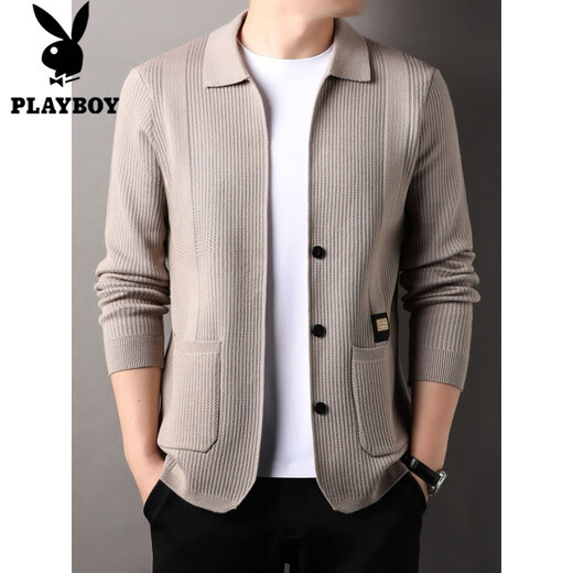 Playboy (Playboy) Frühlings- und Herbst-Strick-Strickjacke für Männer mit mittleren Alter Casual Thin Longleved Jacket Korean Style Slim Pullover Jacke Kamel M.
