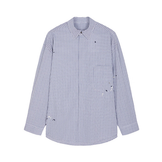 Sketch Herren-Kleidung 2025 Frühling Neues Produkt H-förmiges kariertes handbemalte lose Hemdkragen langärmeliges Hemd Casual 9p2210890 983 Blaues schwarz gestreiftes Gitter m