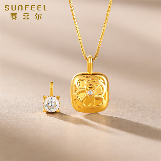 Saphire 18K gold pendant for girlfriend as a birthday gift, gold-plated silver chain, moissanite small sugar cube, single