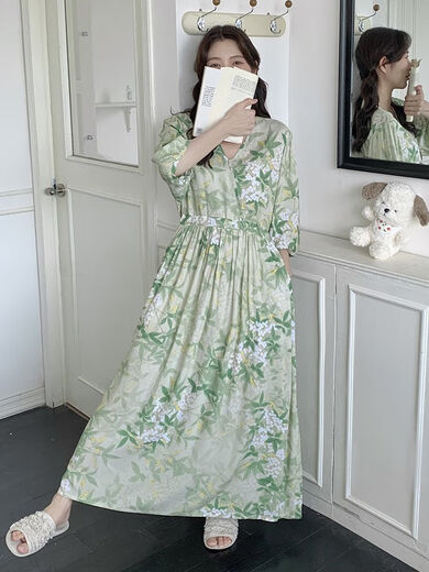 斐莉玥2024年新款棉绸睡裙女长裙到脚踝可外穿连衣裙有口袋 可调节长裙温柔紫 均码 13590-180斤