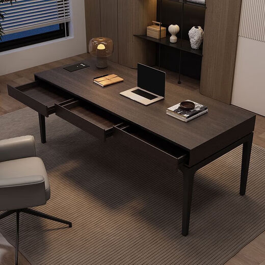 Solid wood desk Italian light luxury modern simple workbench 18 home computer desk office study desk 1.4 meters desk smoked color ordinary style
