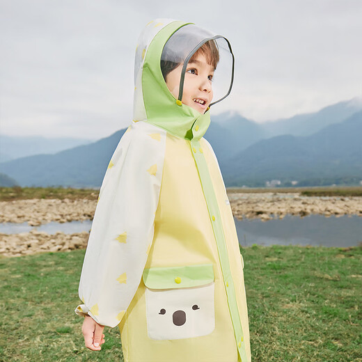 Lemonkid children's raincoat boys and girls elementary school students rain poncho with school bag baby to go to school rainproof suit cheese lemon yellow L