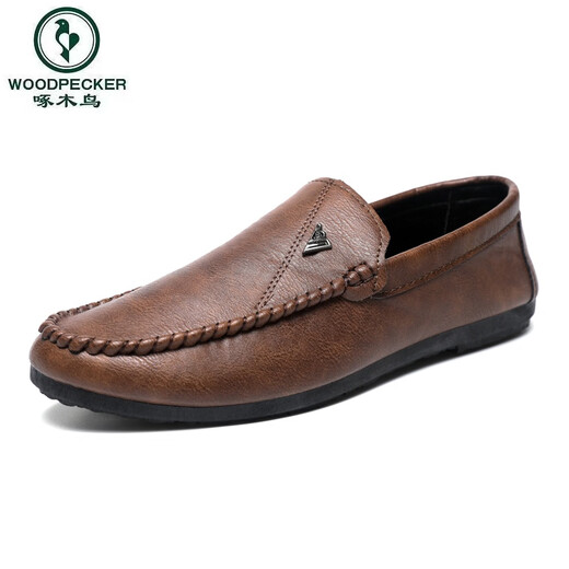
Woodpecker black men's beanie shoes men's spring one-legged formal soft sole breathable loafers men's 2025 new British style YL-D829 brown 40