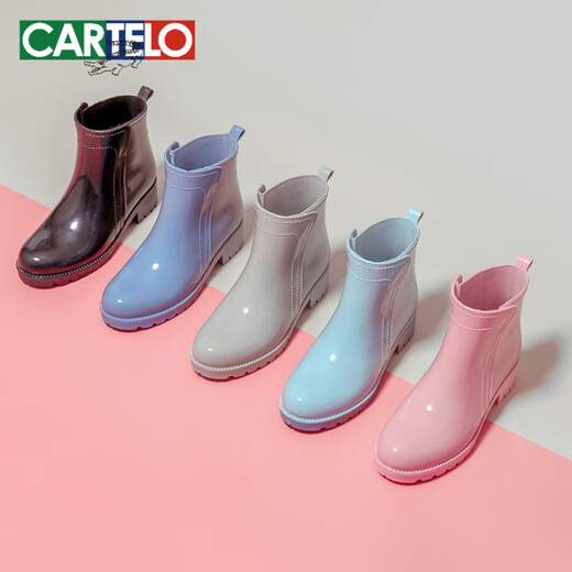 卡帝乐鳄鱼（CARTELO）雨鞋女款成人2025新款水靴时尚外穿胶鞋防滑水鞋加绒套鞋短筒雨靴 浅绿 39
