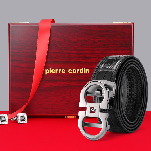Pierre cardin [Light luxury crocodile leather] belt for men's genuine leather belt automatic buckle versatile belt Valentine's Day gift for boyfriend black 115cm