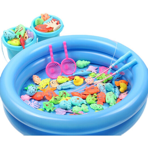 ZNMW children's fishing and water toys magnetic fish children 1 one 2 two 3 three 6 and a half years old baby early education girl boy 16-piece set fishing pond + 12 fish 1 rod 1 catch 1 gas