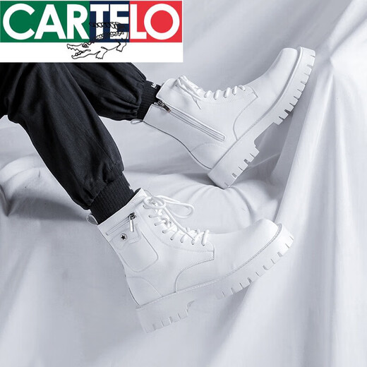 
CARTELO men's shoes white Martin boots men's 2025 spring and autumn high-top climax shoes retro men's thick-soled leather work boots black 3524 height-enhancing model 39