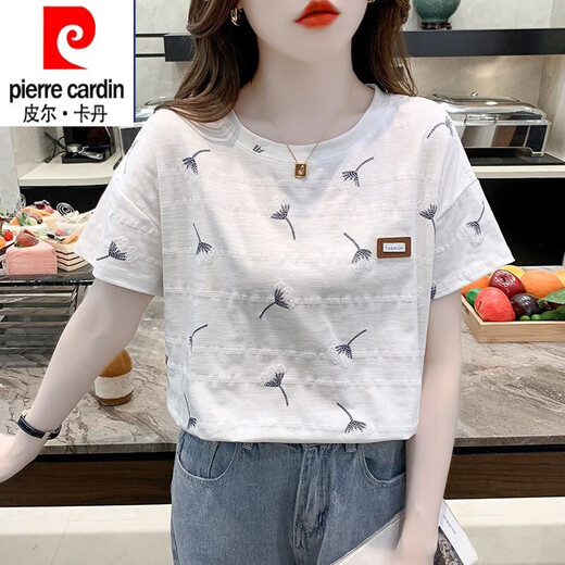 皮尔卡丹（pierre cardin）白色纯棉短袖t恤女夏季ins潮宽松百搭半袖印花上衣23年新款夏装 1416#白色+1396# 白色 2XL 建议140-155斤