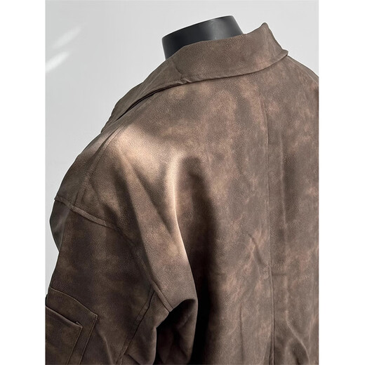 POUM American retro trendy brand PU leather jacket men's spring and autumn trendy high street motorcycle wear hip-hop jacket jacket SY-Y1029 Brown L
