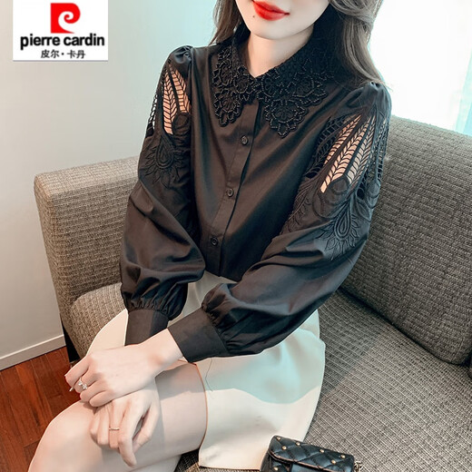 Piercadian embroidered cotton shirt for women 2025 autumn new fashion embroidered white shirt loose versatile long-sleeved top CY9227 White S [Suggested 75-95Jin [Jin equals 0.5 kg]]