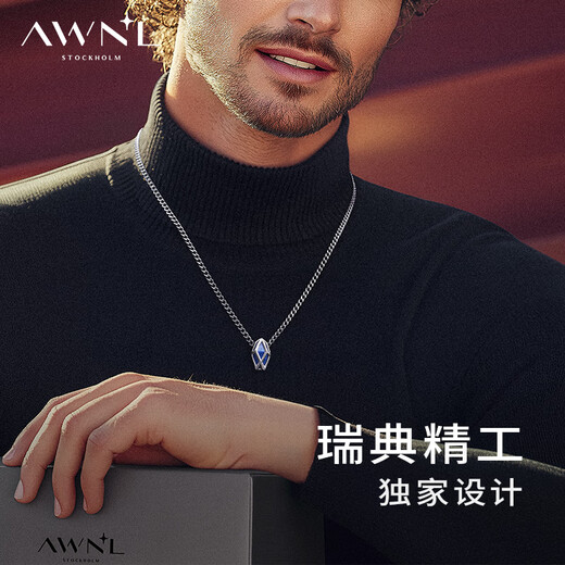 AWNL Fu Longfei's same style small crystal necklace for men Celestino blue line stone pendant light luxury fashion jewelry titanium steel chain 55cm