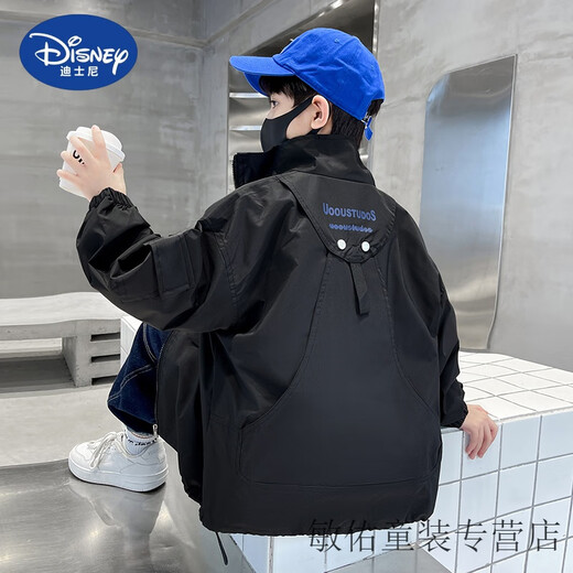 迪士尼男童春秋季外套2025痞帅网红男孩洋气时尚夹克中大童运动风衣 军绿色-痞帅风衣春秋款 160 适合身高150厘米左右