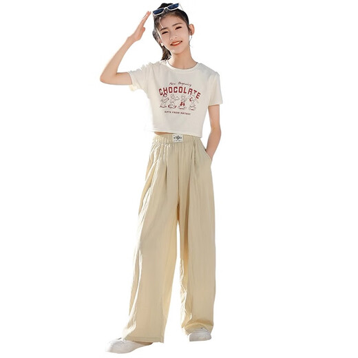 NICKYBABY女童阔腿裤套装夏季儿童2025新款洋气大童两件套时髦12岁女孩夏装 15029粉色+9889白色 140 cm