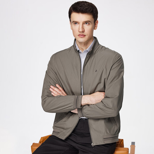 Shanshan exquisite embroidered logo jacket men's coat autumn business casual light luxury coffee color stand collar cardigan men's clothing