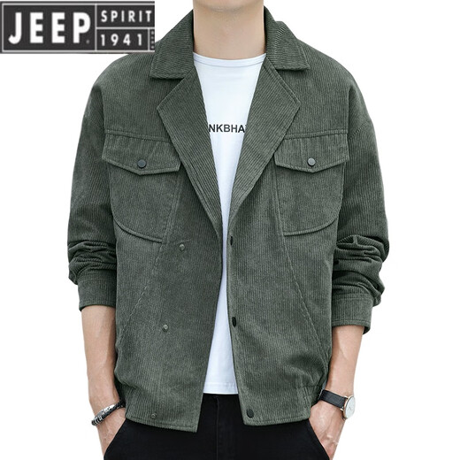 JEEP SPIRIT西装领男士纯色夹克春秋季新品韩版潮牌灯芯绒休闲男装外套 黑色 XL ( 125-140斤)
