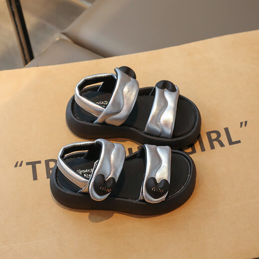 Han Dou Xiong Children's Princess Sandals 2025 New Summer Student Girls Baby Soft Soled Fashionable Middle-aged Girls Beach Sandals Silver Upgraded Model 34 Size Inner Length Approximately 20.9cm