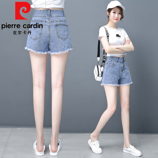 皮尔卡丹（pierre cardin）牛仔短裤女2025夏季韩版高腰外穿毛边宽松显瘦薄款阔腿裤A字热裤 9926#蓝色 S