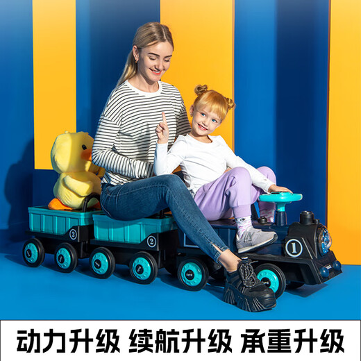 
Yuezhan Kyoto remote control electric car children's train can take a double-person baby toy car internet celebrity spray four-wheel parent-child car remote control blue + 2 blue car + music early education