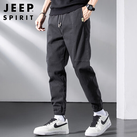 JEEP SPIRIT Jeep casual pants men's autumn and winter Korean style pants men's overalls loose leggings dark gray-XL