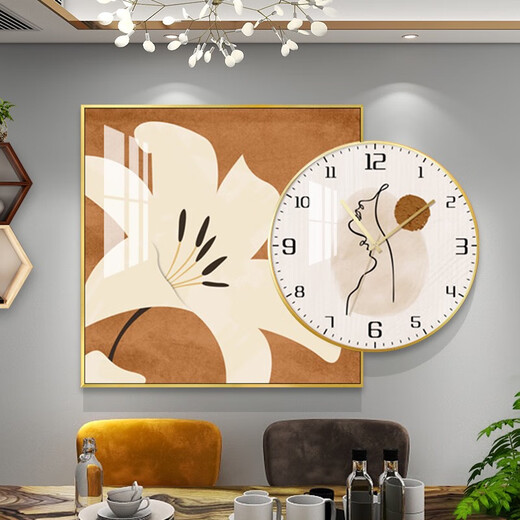 Nordic einfaches und modisches Restaurant mit Uhrenkombinationskombination Gemälde, leichter Luxus -Esszimmer Hintergrund Wandhänge Gemälde, Kristallporzellanbilder, Txmg12608 60*60 cm+Runddurchmesser 40 cm Gesamtlänge 80 Textur Textur