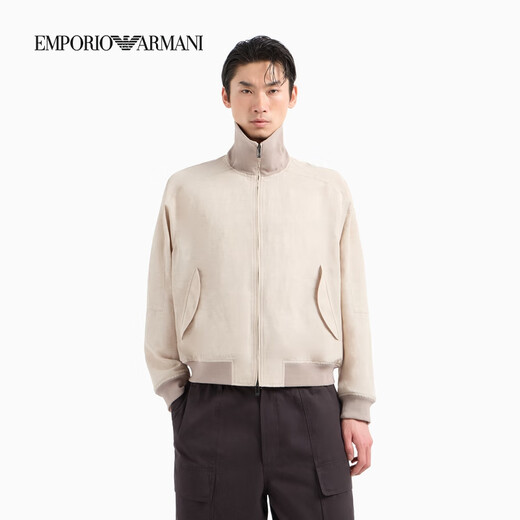 EMPORIO ARMANI/阿玛尼官方旗舰男士短款立领拉链休闲夹克外套七夕 U1098-米杏色 48 (M) (推荐：135-150斤)