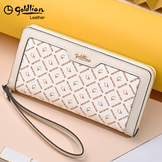 Jinlilai Wallet Damen Long Light Luxus großer Kapazität Reißverschluss Mehrfachkartengeschenke für Geschenke aus chinesischen Valentinstagsfreunden mit High-End-Kupplung [Beige, offizielle authentische, gefälschte, zehn Entschädigung]