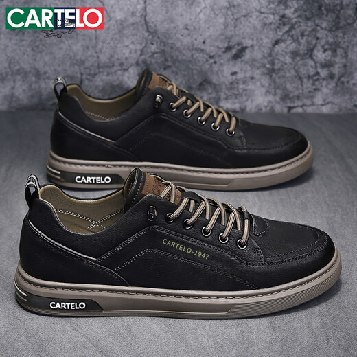 
CARTELO Shoes Men's Shoes Summer 2025 Fashion Casual Shoes Men's British Leather Shoes Men's Soft Sole Shoes Black 42