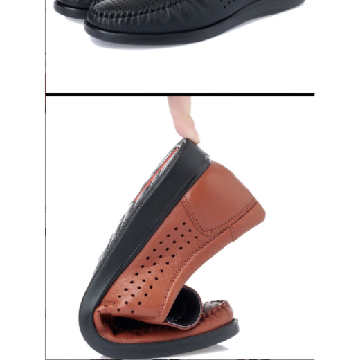 YRC Summer Hollow Leather Shoes Men's Breathable Anti-Slip Perforated Crocs Small Size Middle-aged Dad Sandals Shoes Light Brown 6622 44 Standard Size