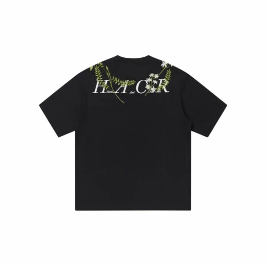 Nanyuexi hart und grausamer amerikanischer Alphabet Pflanze Blume rundes Hals schweres kurzärztes T-Shirt für Männer und Frauen Sommer S1048# Black XL