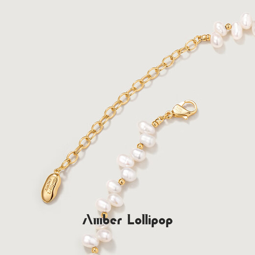 Amber Lollipop Pearl Necklace Female Niche Design Love Pendant Necklace Anniversary Birthday Gift for Girlfriend and Wife Gold (Luck Series)