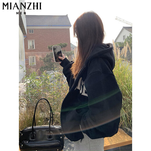 棉致重磅连帽卫衣女春秋冬季新款美式宽松韩版加绒山东即墨开衫外套 844深灰色【常规高品质31.5】 L 100-115斤