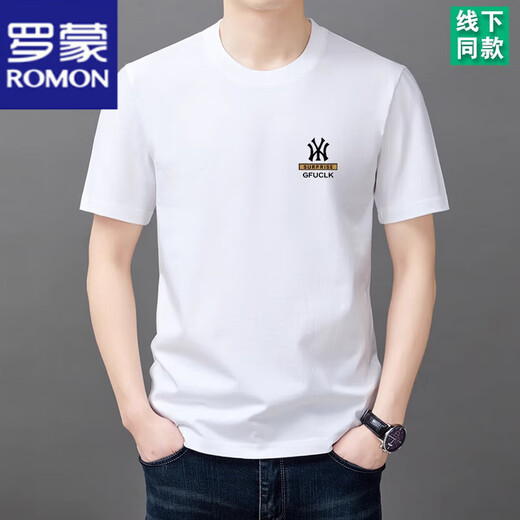 Kurzärmlige T-Shirt von Romon Herren Hälfte der runden Hals halbärmelte Top 2025 Sommer dünn lässiger und modisches cooles T-Shirt-Männer-Kurzärmely YW9929 Gray M 165 suggeriert 90-120jin [Jin gleich 0,5 kg]