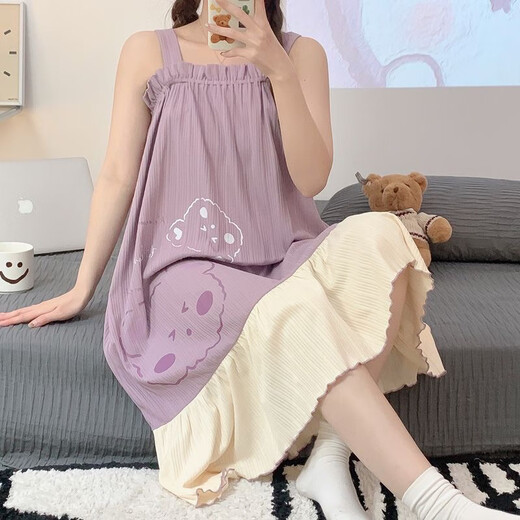 清中乔吊带睡裙女夏天甜美可爱学生睡衣女夏季卡通睡裙in 纯棉831 L 建议95-115斤