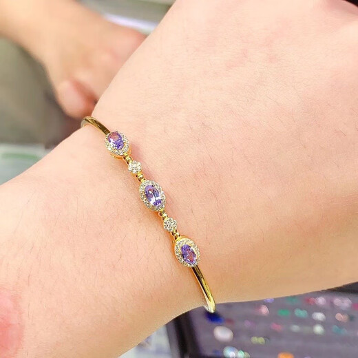 WeICI 925 Silver Gold-plaqué Bracelet Bracelet Couleur de feu flash Main 3 * 5 mm925 Incrustation de précision en argent