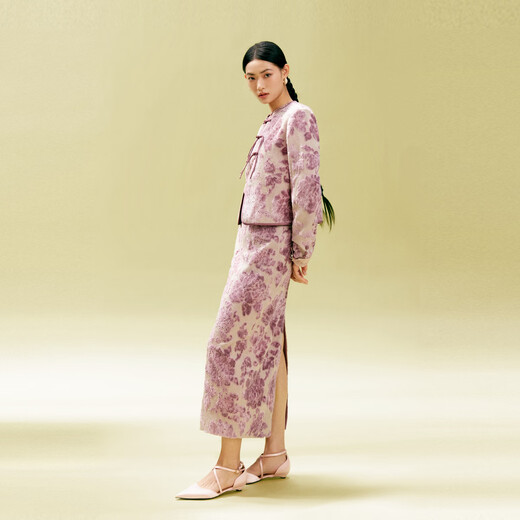 Ep Yaying Blue Label Series 丨 Cortado Tie-Dye de mariposa pintada a mano Peony Slit Skirt Shopping Mall mismo modelo 3523A Purple L